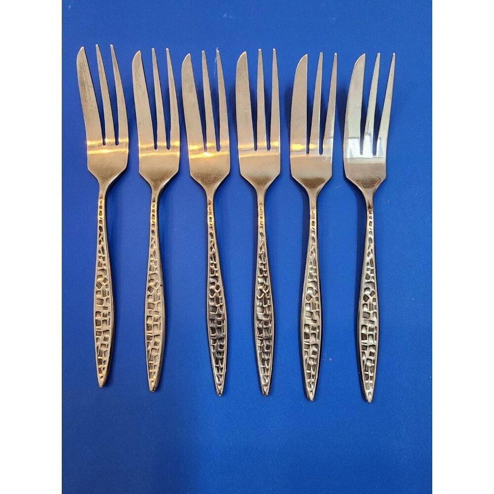 Viners MOSAIC 6 Stainless Steel Pastry Forks Vintage Retro Kitsch Japan ~5 7/8"